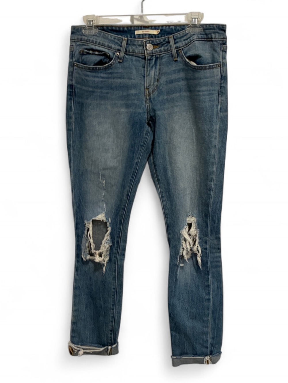 Levi's 711 Skinny Blue Distressed Ankles Cuffed Jeans